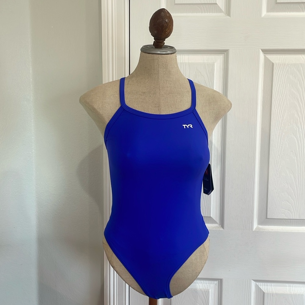 TYR solid diamond fit Cross back swimsuit royal blue one piece 28 women’s size 4